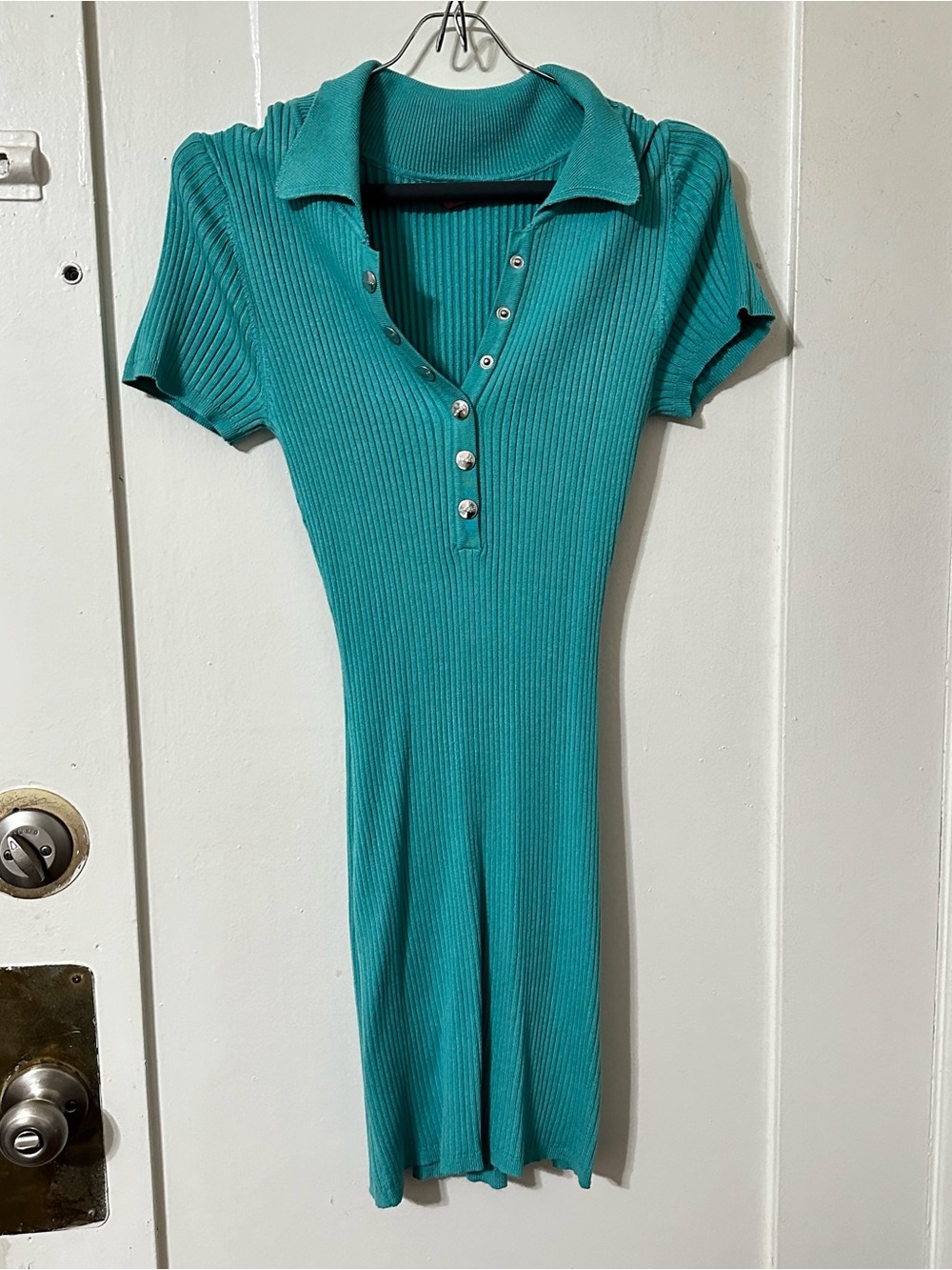 GUESS Savelle Ribbed Blue Button Up Polo Mini Dress — Size M